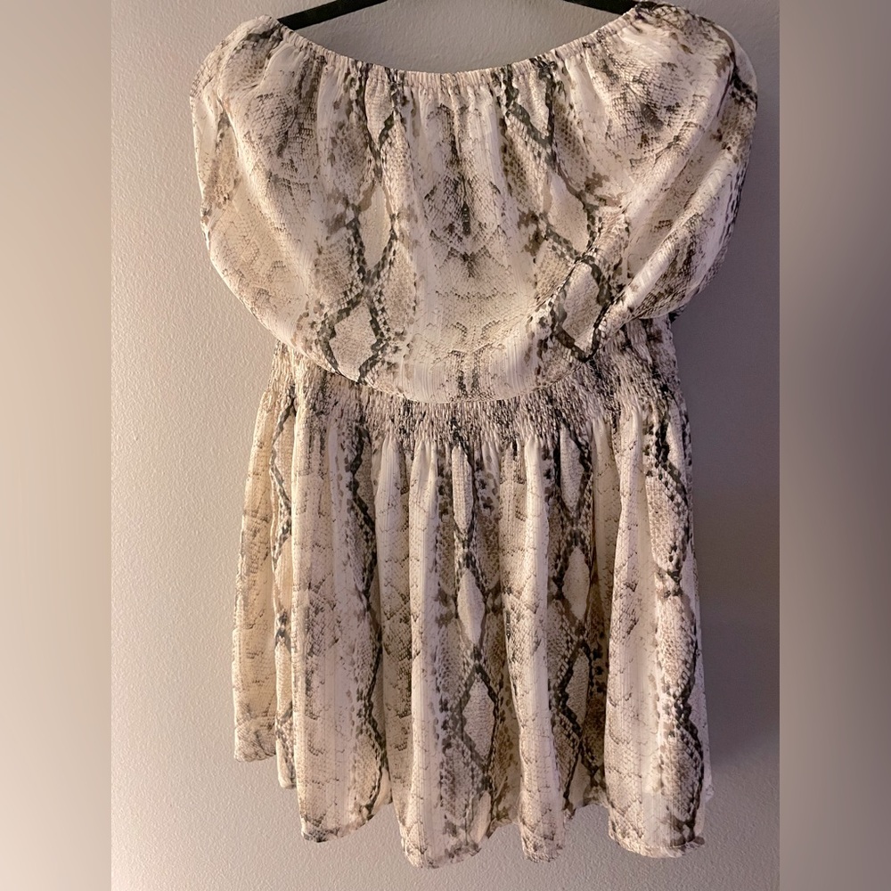 Strapless copper python print dress